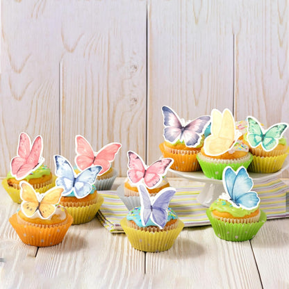60 PCS Edible Butterfly Cupcake Toppers Edible Fondant for Cake Wafer Paper Butterflies Cupcake Picks Butterfly Cake Decorations Butterflies Theme Birthday Anniversary Wedding Party Supplies Colorful