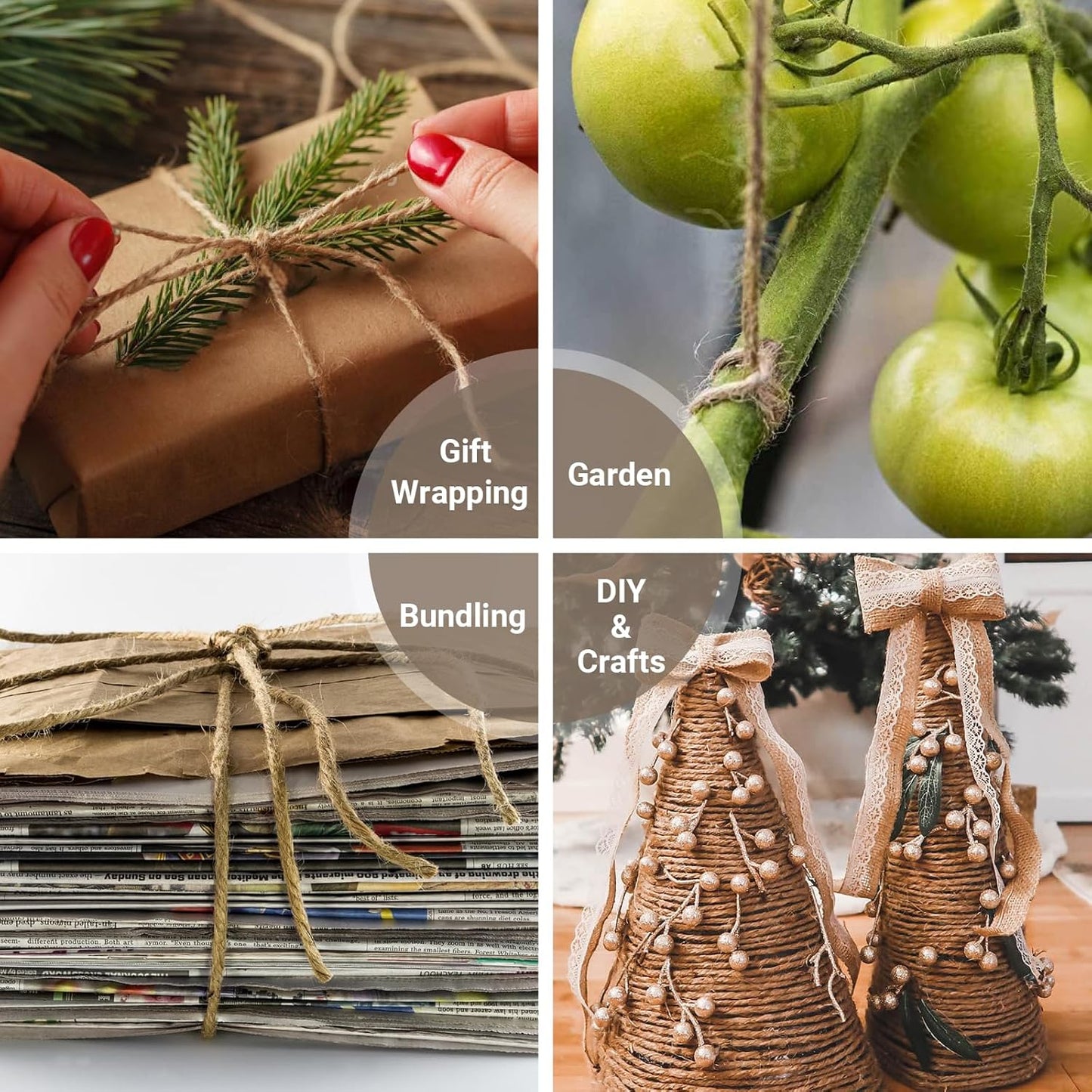 Natural Jute Twine Rope, 500ft x 1/8 inch, 6-Ply Heavy Duty for Crafts, Gardening, Gift Wrapping, Packing,Rustic Decoration