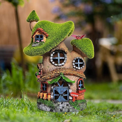 ASAWASA Flocked Mushroom Fairy Garden House with Solar Light,Funny Statue Sculptures for Garden Decor,Exquisite Cottage Figurines for Patio Lawn Yard Gift Decoration