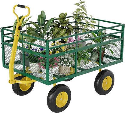 1400LB Capacity Garden Cart, 3-in-1 Heavy Duty Utility Wagon with 13" All-Terrain Tires, Removable Mesh Sides & 180° Swivel Handle - Outdoor Yard Cart for Gardening, Farming, Patio Use