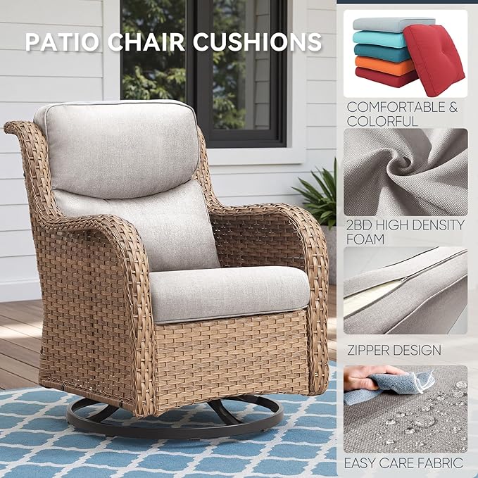 Outdoor Chair Cushions for Patio Furniture - 1 Pack Outside High Back Comfortable Thickened Pillow 22x24 with Zipper Cover for Wicker Rocking Swivel Chairs Loveseat Sofa – Beige/Crescent