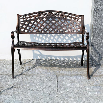 Outdoor Bench Chair Cast Aluminum Garden Bench Patio Bench All-Weather Park Bench for Backyard Porch Lawn (100cm Rose Park Bench)