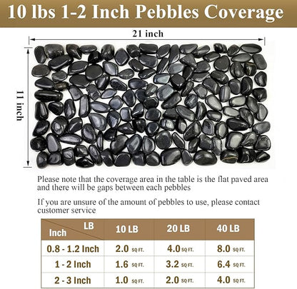 40 lbs Black River Rocks for Landscaping,1-2 Inch Decorative Black Stones Pebbles for Plants, Vase Fillers, Fish Tank and Garden Rocks
