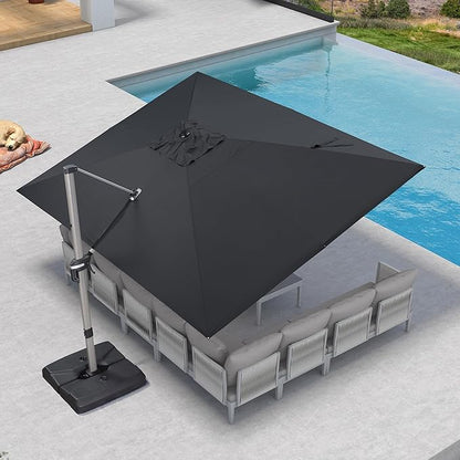 PURPLE LEAF 10' X 13' Patio Umbrella, Rectangle Outdoor Cantilever Umbrella, Aluminum Offset Umbrella with Champagne Frame and 360° Rotation for Pool Deck Garden, Black