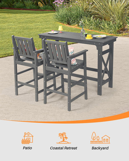 41" Outdoor Bar Table, HDPE Adirondack Outdoor Bar Table, All Weather Outside Bar Counter Height Tables Balcony Furniture, HDPE Patio Bar Tables for Bistro, Deck, Porch, Poolside, Smoke Gray