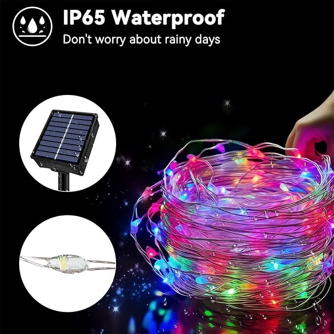 Solar String Lights Outdoor Waterproof 2 Pack Total 66ft 200LED 8 Modes Twinkle Lights Solar Fairy Lights for Patio, Garden Yard Party Wedding Tree Christmas Halloween Decoration, Multicolor