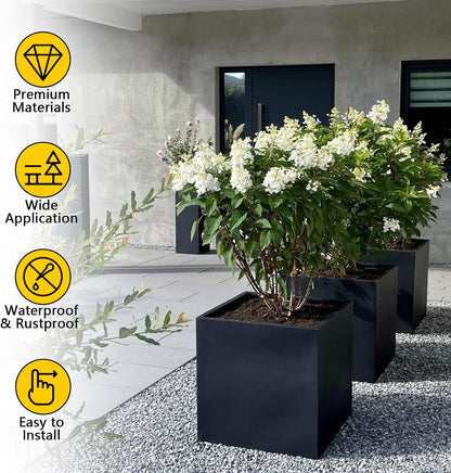 Heavy Duty Steel Planter Box (16"x16"x16"),Square Tall Planter Modern Detached for Indoor & Outdoor Planters Cube,Black Flower Plant Pot for Commercial Residential for Patio Deck & Backyard