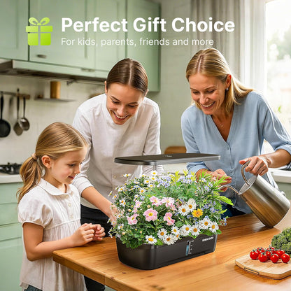 SUNCOZE Hydroponics Growing System Kit 12 Pods, Indoor herb Garden with 20W LED Grow Light, Visible Water Tank with Pump, 2.2"-12.4" Adjustable Height Indoor Gardening System, Gardening Gifts, Black