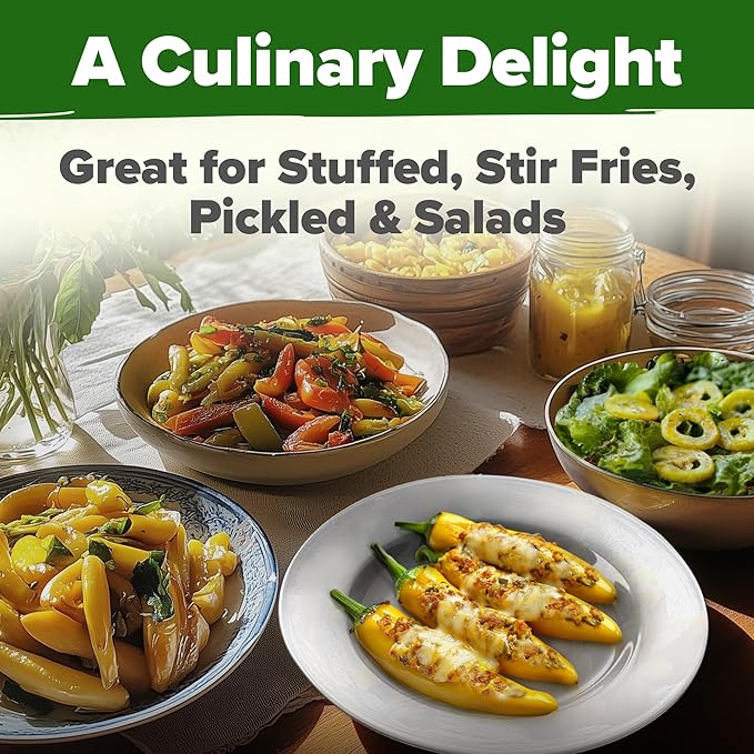 HOME GROWN 𝗨𝗦𝗔 𝗣𝗥𝗘𝗠𝗜𝗨𝗠 Banana Pepper Seeds Pack – 94 𝗡𝗢𝗡-𝗚𝗠𝗢 Heirloom Vegetable Seeds – High Germination Sweet Peppers for Planting Indoors or Outdoor Garden (Capsicum annuum) (1pack)