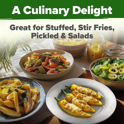 HOME GROWN 𝗨𝗦𝗔 𝗣𝗥𝗘𝗠𝗜𝗨𝗠 Banana Pepper Seeds Pack – 94 𝗡𝗢𝗡-𝗚𝗠𝗢 Heirloom Vegetable Seeds – High Germination Sweet Peppers for Planting Indoors or Outdoor Garden (Capsicum annuum) (1pack)