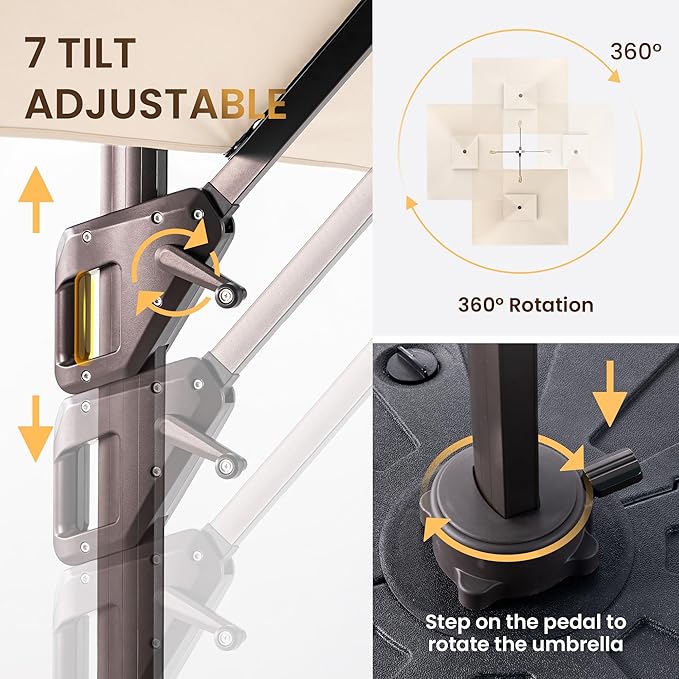 10 X 13 FT Cantilever Patio Umbrella with Base Included Outdoor Heavy Duty Double Top Windproof Rectangle Offset Umbrellas with 360-degree Rotation for Pool Deck Backyard, Beige