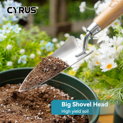 CYRUS 12.4”Garden Shovel,Heavy Duty Small Stainless Steel Garden Trowel with Ash Wood Handle,Suitable for Planting,Measuring,Weeding Multi-Purpose Garden Spade