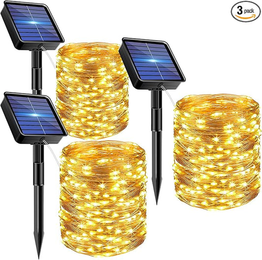 3 Pack Solar Fairy Lights for Outside Waterproof, Total 147FT 450 LED Solar String Lights Outdoor 8 Modes Solar Twinkle Lights for Garden Yard Christmas Tree Wedding Party Decor, Warm White