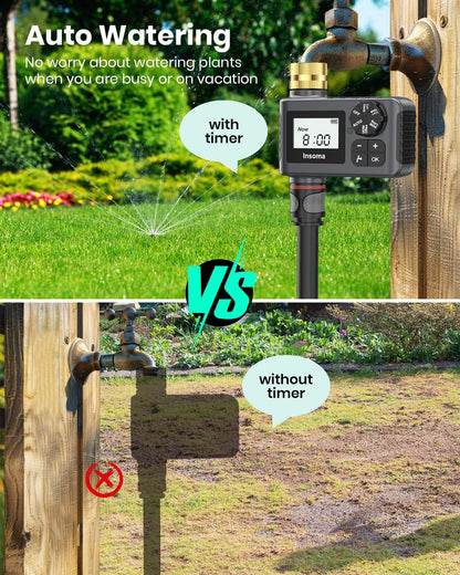 Sprinkler Timer with Brass Inlet and Outlet, Programmable Water Timer for Outdoor Garden Hose, Hose Timers with Rain Delay/Manual/Auto Mode, Drip Irrigation and Lawn Watering System, 1 Outlet