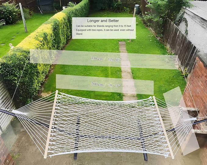 Mesh Hammock,Cotton Rope hammocks with Chains Hooks Tree Straps fit Stands from 9' to 15' for Outside Indoor Patio Yard