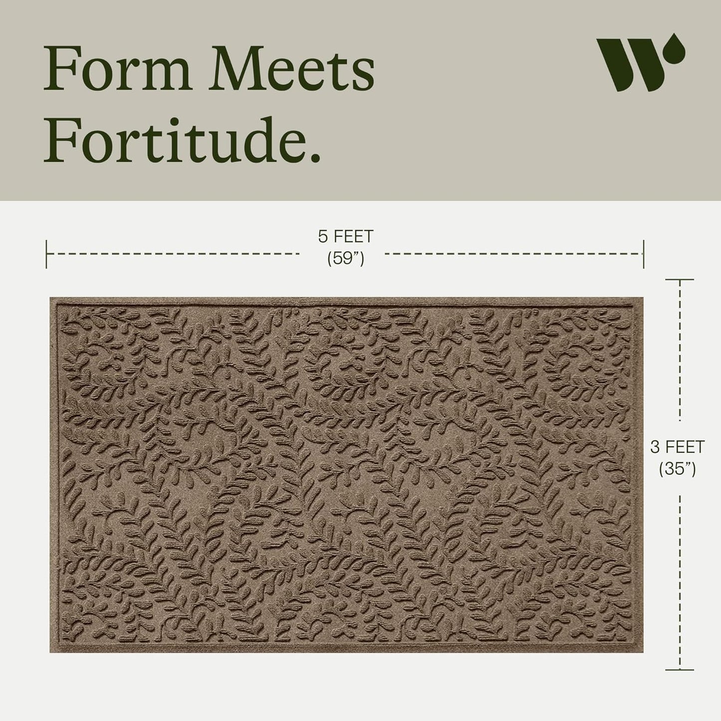 WaterHog Indoor/Outdoor Use Door Mat, 3' x 5', Made in USA, Welcome Mat for Front Door, Durable, Water-Trapping Floor Rug, Decorative, Skid-Resistant Entryway, Boxwood Collection, Khaki/Camel