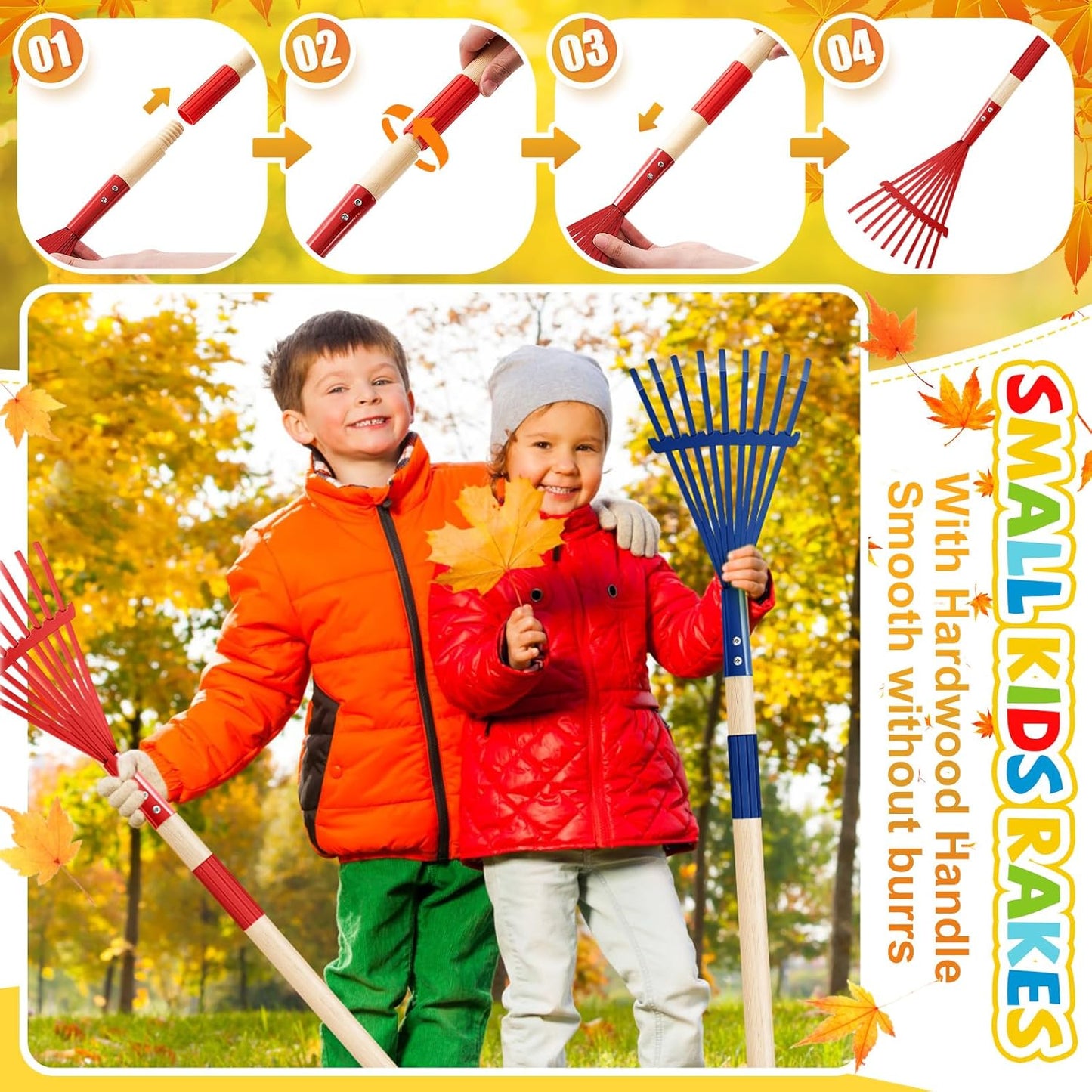 Suclain 2 Pcs Mini Rakes with Hardwood Handle Small Rake for Gardening Yard Tools Multicolor 28'' Mini Rake for Leaves Lightweight for Garden Leaf Tools