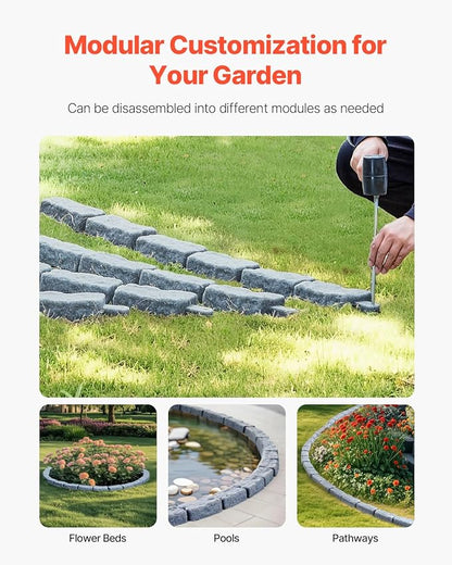 VEVOR Faux Stone Landscape Edging, No Dig Garden Edging Border, Flexible Blocks for Lawn Edging, Flower Beds, Driveway, Yards with 12 Spikes, 4 Pack 24 Bricks 16FT Kit, 46.5" Lx 3.7" W x 2.2" H, Grey