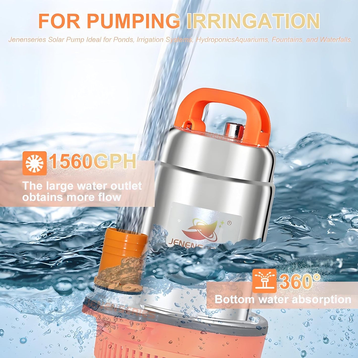 150W 12V DC Solar Submersible Pumps, 2inch solar deep well water pump,Max head 20ft, 26GPM Flow for pond or livestock (update-12V)