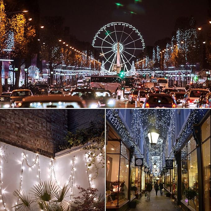 Solar String Lights 2 Pack, Outdoor Light Total 400 LED 144FT Solar Christmas Lights 8 Modes Oudoor Waterproof for Tree Patio Yard Garden Christmas Parties Decoration (White)