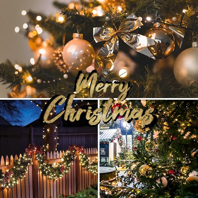 Connectable 100LED 42Ft 13Modes Christmas String Lights Outdoor Indoor | Extendable Green Wire Warm White Christmas Tree Lights with Timer | Twinkle Fairy Light Plug in for Xmas Tree (Warm White)