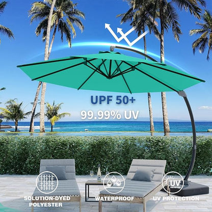 Outdoor Patio Umbrella with Sand Bag Included, 11 FT Deluxe Curvy Cantilever Umbrella Offset Hanging Umbrella with 360° Rotation for Market, Pool, Garden, Backyard, Deck