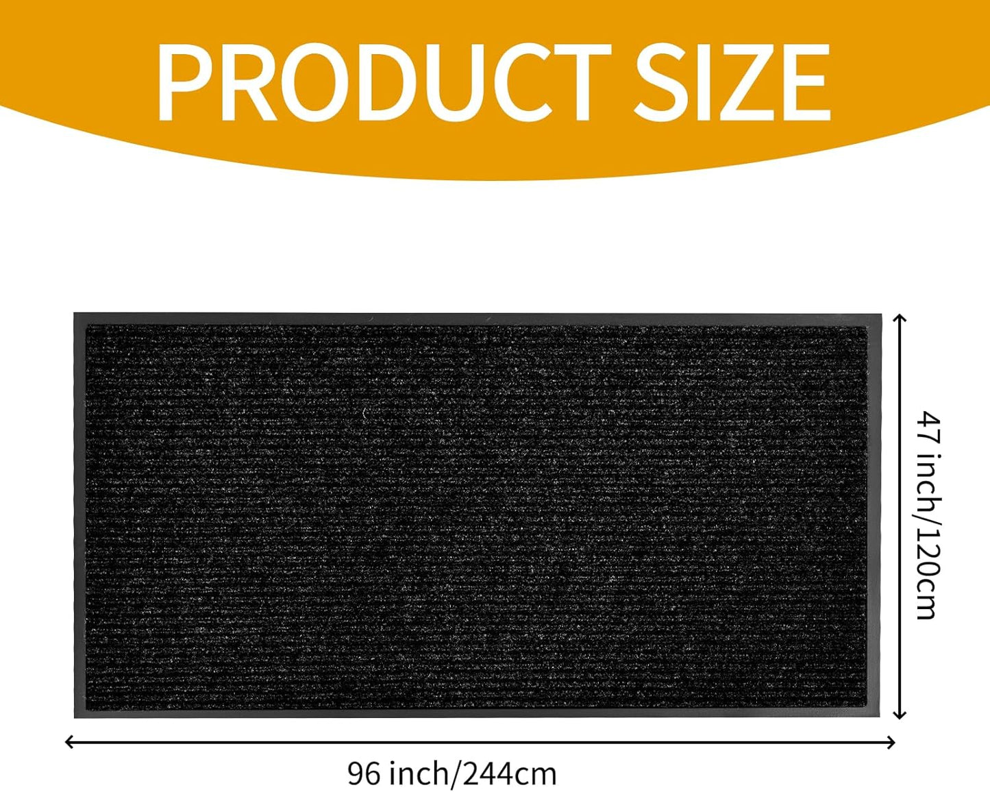 fani Heavy Duty Large Outdoor Indoor Entrance Black Doormat Waterproof Low Profile Entrance Rug Front Door Mat Patio Anti-Skid Rubber Back, 48x96 inch (Black)