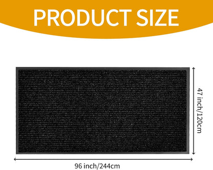 fani Heavy Duty Large Outdoor Indoor Entrance Black Doormat Waterproof Low Profile Entrance Rug Front Door Mat Patio Anti-Skid Rubber Back, 48x96 inch (Black)