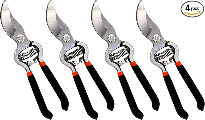 Garden Guru Classic Bypass Pruning Shears Clippers – Heavy Duty Forged Steel Garden Pruners – Safety Lock – Non Slip Comfort Grips – Cuts up to 1” – Professional Bypass Pruners for Gardening (4 Pack)
