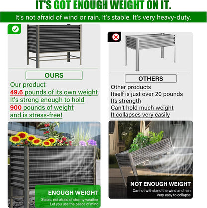 Doniks 2PCS Raised Garden Bed with Legs, 48×24×37in Large Outdoor Metal Galvanized Garden Planting Box,900lb Capacity for Vegetables Lawn Green Flowers, Fruits, Terrace
