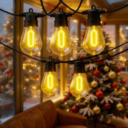 LED Christmas Lights, 50FT Patio Lights with 16Pcs Shatterproof S14 Bulb(1 Spare),4 Lighting Mode, Connectable,Waterproof Warm White Edison Plastic Bulb Hanging Light for Yard Gazebo Porch Décor