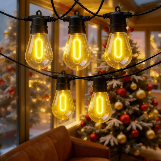 LED Christmas Lights, 50FT Patio Lights with 16Pcs Shatterproof S14 Bulb(1 Spare),4 Lighting Mode, Connectable,Waterproof Warm White Edison Plastic Bulb Hanging Light for Yard Gazebo Porch Décor