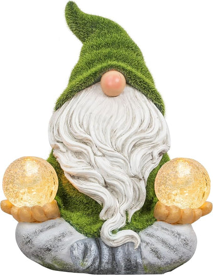 TERESA'S COLLECTIONS Garden Gnomes Decorations for Yard with Solar Lights, Fathers Gifts, Resin Flocked Zen Garden Decor for Outdoor Porch Patio Decor, Yoga Gnome Gifts for Women and Men, 6"