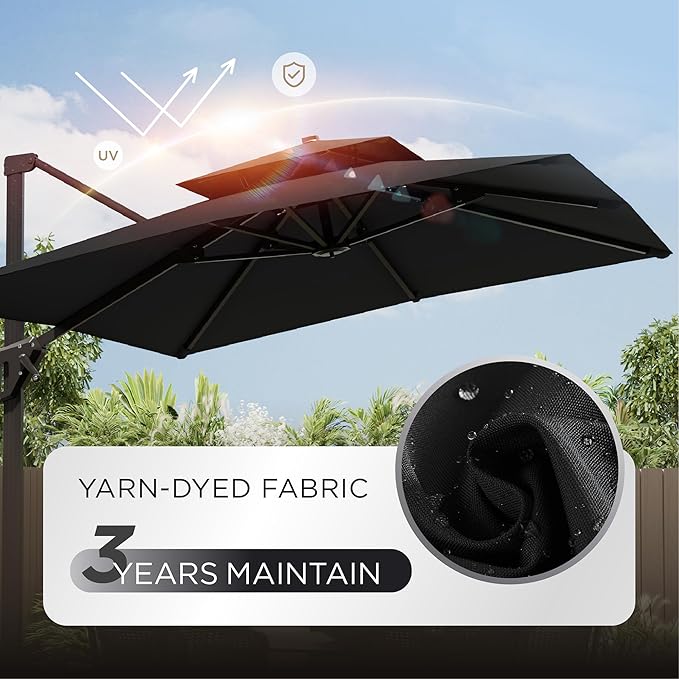 10' X 13' Patio Umbrella with Base Included Outdoor Large Rectangle Offset Cantilever Umbrellas Double Top Heavy Duty Windproof with 360-degree Rotation for Pool Garden Deck
