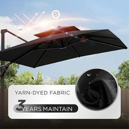 10' X 13' Patio Umbrella with Base Included Outdoor Large Rectangle Offset Cantilever Umbrellas Double Top Heavy Duty Windproof with 360-degree Rotation for Pool Garden Deck