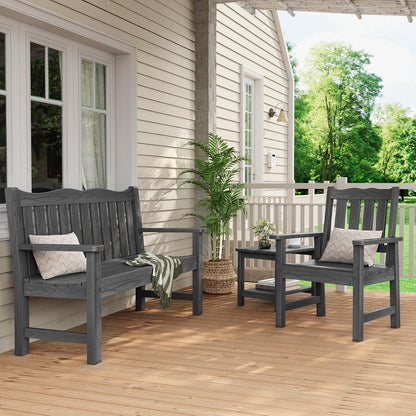 Stoog 3 Piece Outdoor Bench & Outdoor Chairs Set, All-Weather HIPS Patio Furniture Set, Include 1 Patio Bench and 2 Patio Chairs, Grey