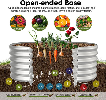 4x4ft Petal Galvanized Raised Garden Bed Kits 16" Tall Outdoor Large Metal Modular Planter Box 9-in-1 Raised Beds for Gardening,Vegetables,Fruits,Flowers & Herbs (Silver)