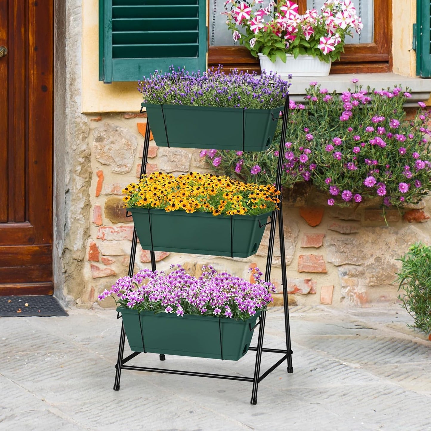Vertical Raised Garden Bed 3 Tier Garden Planter Standing Planter Box Herb Garden Planter Outdoor and Indoor for Vegetables Flowers Green