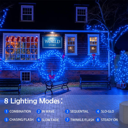 SANJICHA Blue Solar String Lights, Extra-Long 2 Pack 144FT 400LED Super Bright Solar Fairy Lights Outdoor, Waterproof Copper Wire 8 Modes for Garden Tree Party Wedding Decorations