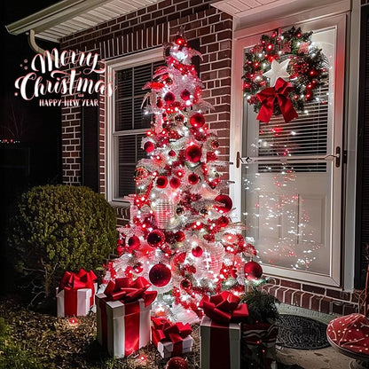 JMEXSUSS 2 Pack Red and White Solar Christmas Lights, Total 400 LED 151FT Solar String Lights Outdoor Waterproof, 8 Modes Solar Lights for Outside Tree Patio Christmas Decorations