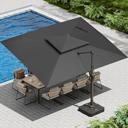 10 X 13 FT Cantilever Patio Umbrella with Base Included Outdoor Heavy Duty Double Top Windproof Rectangle Offset Umbrellas with 360-degree Rotation for Pool Deck Backyard, Grey