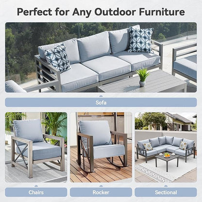 Luxury 6" Outdoor Cushions for Patio Furniture, 24x24x6" Thick Seat Cushion Set of 3, Fade Resistant Couch Chair Replacement Cushions High Density Wicker Chair Cushion w/ Removable Cover Baby Blue