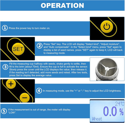 Grain Moisture Meter High Precision Grain Moisture Tester with Temperature Portable Seed Moisture Meter for 18 Grains Including Wheat, Soybean, Coffee and More