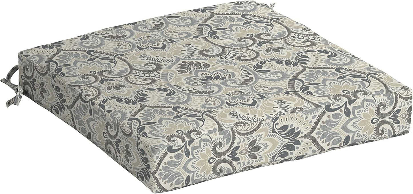 Arden Seat Cushion, 21 x 21, Rain-Proof, Fade Resistant, Cushion for Patio Dining, Adirondack, and Outdoor Chairs Neutral Aurora Damask