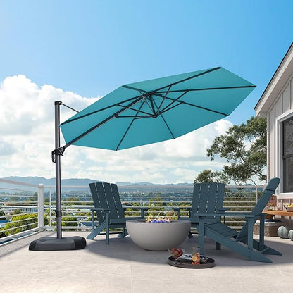PURPLE LEAF 11 Feet Patio Umbrella Outdoor Cantilever Round Umbrella Aluminum Offset Umbrella with 360-degree Rotation for Garden Deck Pool Patio, Turquoise Blue