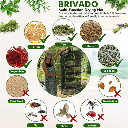 Herb Drying Rack Hanging Mesh 4 Layer 18" with Zipper, Garden Pruning Shear, Hook & Carabiner Clip for Drying Herbs, Plants, Seeds, Buds | Hydroponics & Grow Tents Herb Dryer Hanging Rack