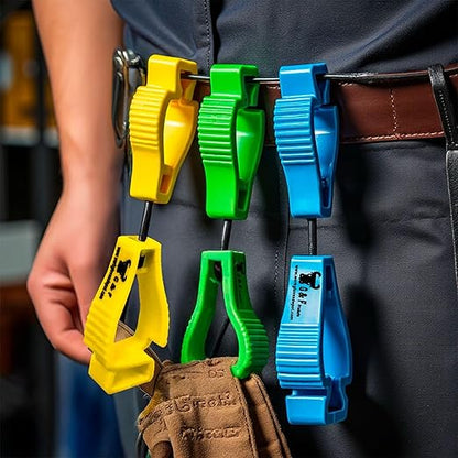 G & F Products Work Glove Clips – Heavy-Duty, 360° Rotating, Spring-Loaded Glove Holders in Assorted Colors, Z-Shaped Grip, Durable POM, Clips to Tool Belts and Safety Gear, 3 Pcs
