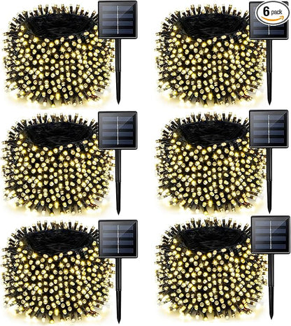 6 Pack Solar Chrismas Lights Outdoor, 285 FT Total 720 LED Solar String Lights for Outside with 8 Modes & Memory Function, Waterproof Twinkle Light for Xmas Tree Yard Party Decorations (Warm White)