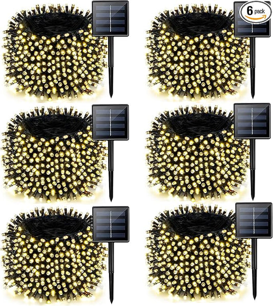 6 Pack Solar Chrismas Lights Outdoor, 285 FT Total 720 LED Solar String Lights for Outside with 8 Modes & Memory Function, Waterproof Twinkle Light for Xmas Tree Yard Party Decorations (Warm White)