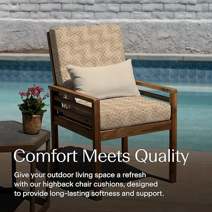 Honeycomb Outdoor Highback, 21 x 42, Courtyard Geo Almond Chair Cushion for Patio Furniture
